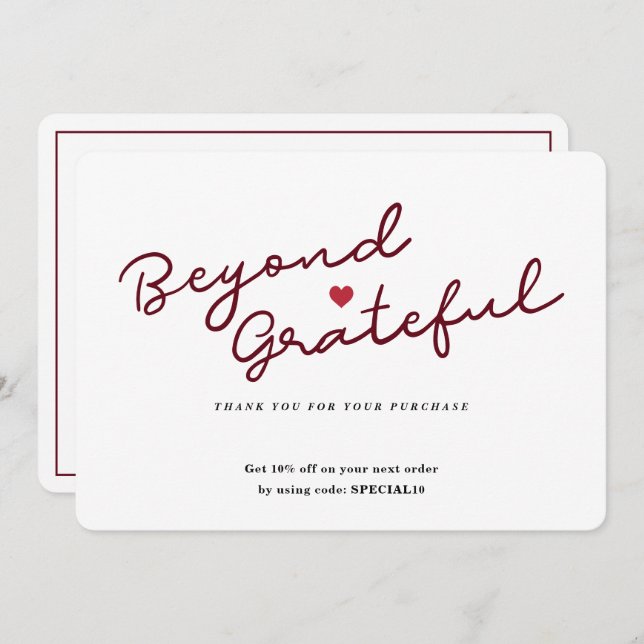 Script simple con corazón - Tarjeta de agradecimie (Anverso / Reverso)