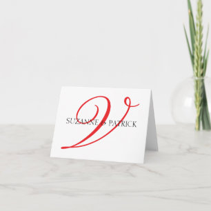 Script V Monograma Notecard (Rojo / Negro)