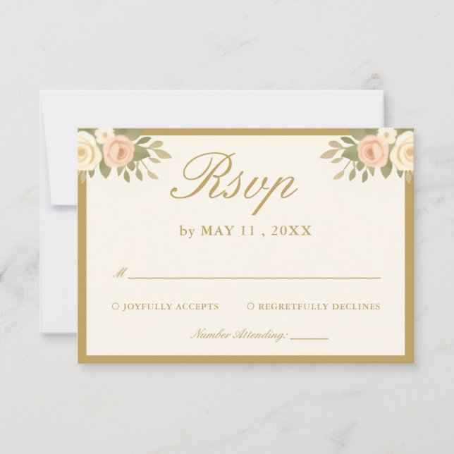 Script Vintage Ivory Wedding RSVP Card (Anverso)