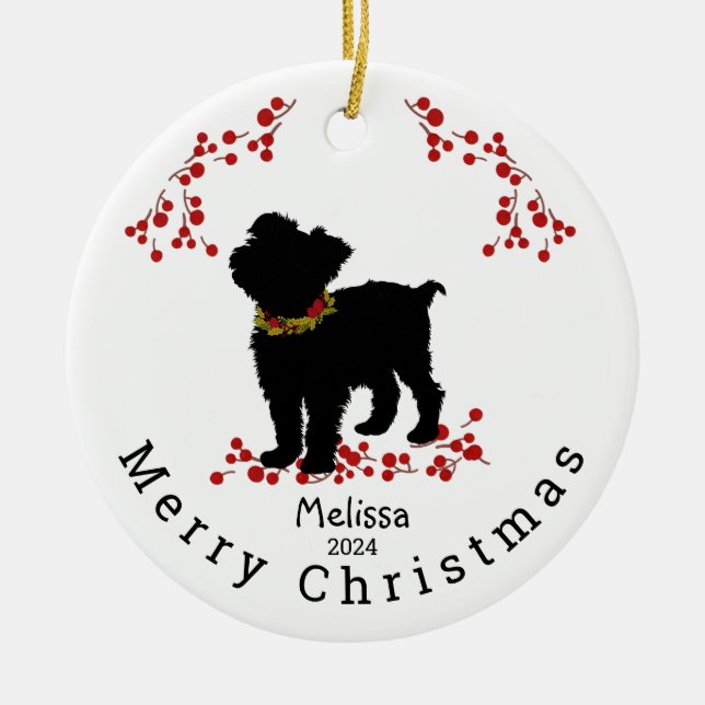 Scruffy Mutt Berry Feliz Ornamento de Navidad (Frente)