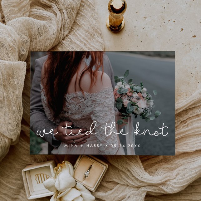 Se ató el nudo Cute guión boda tarjeta de foto (Subido por el creador)