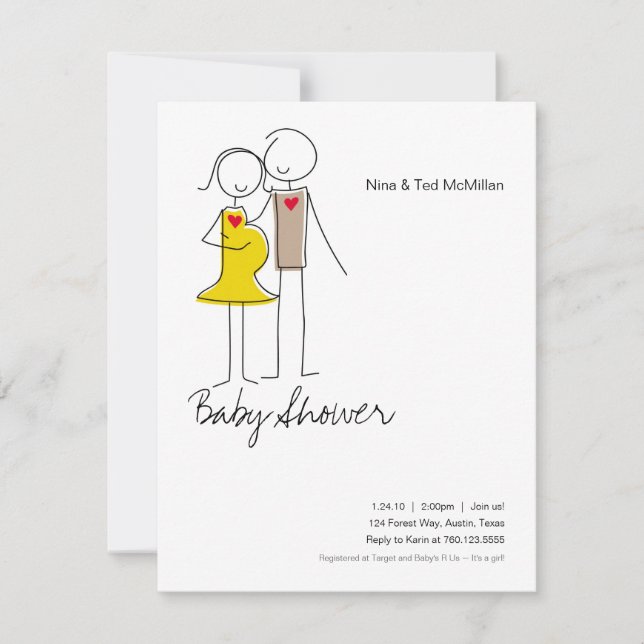 Se Esperan Invitaciones Baby Shower 4.25x5.5 Parej (Anverso)