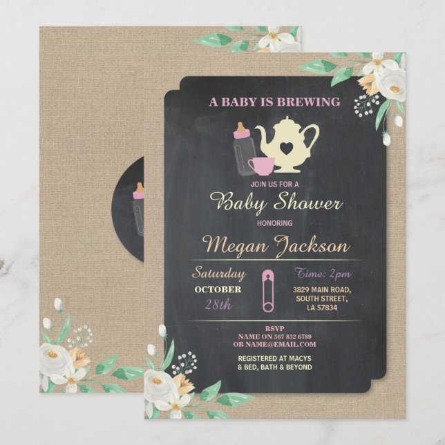 Se está preparando un bebé Invitación de té de reg (Anverso / Reverso)