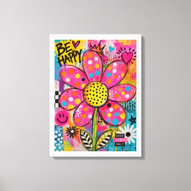 Sé Feliz Arte Pop Flor Colorida (Anverso)