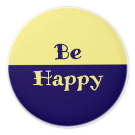 Sé feliz pomo de cerámica (manteca amarillo y azul