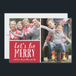 Sé Feliz | Tarjeta fotográfica de vacaciones<br><div class="desc">Esta tarjeta de vacaciones de 2 fotos en rojo y blanco presenta un diseño tipográfico bonito y el saludo "Seamos alegres" con letras caligráficas extravagantes.</div>