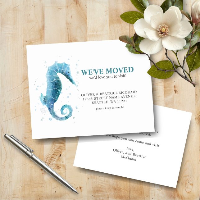 Se ha mudado la tarjeta de Invitación móvil Cute S (Watercolor Sea Horse Moving Announcement card)