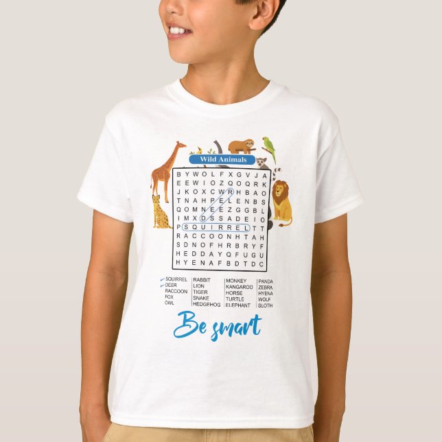 Sé Inteligente - Camiseta del Juego de Sopa de Let (Anverso)