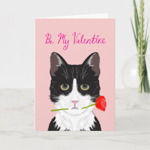 Sé mi Valentine - gato de Tuxedo con tarjeta de ro