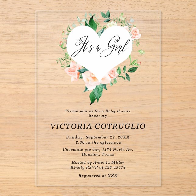 Se trata de una invitación acrílica de Baby Shower (Anverso)