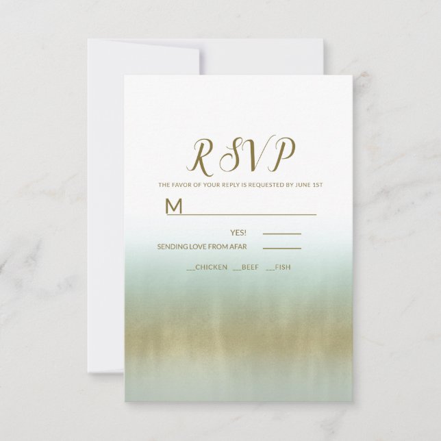 Sea Foam Gold White Elegant Wedding RSVP (Anverso)