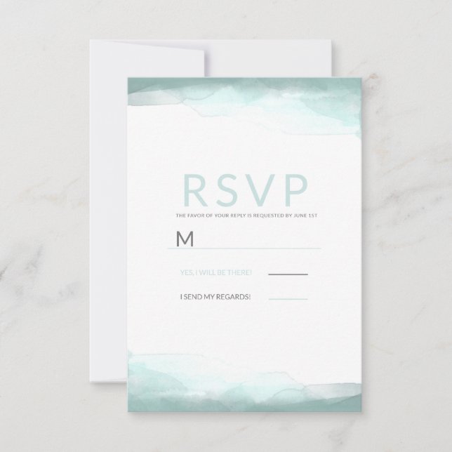 Sea Foam Green Watercolor Moderno Wedding RSVP (Anverso)