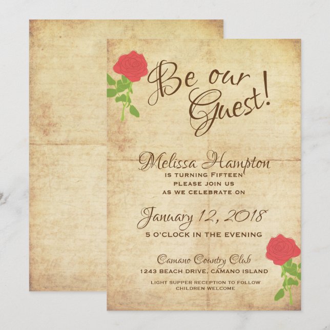 Sea Nuestra Invitación De Cumpleaños De Fairytale (Anverso / Reverso)