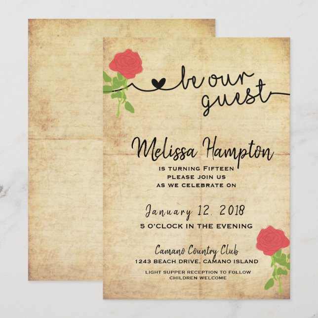 Sea Nuestra Invitación De Cumpleaños De Fairytale (Anverso / Reverso)