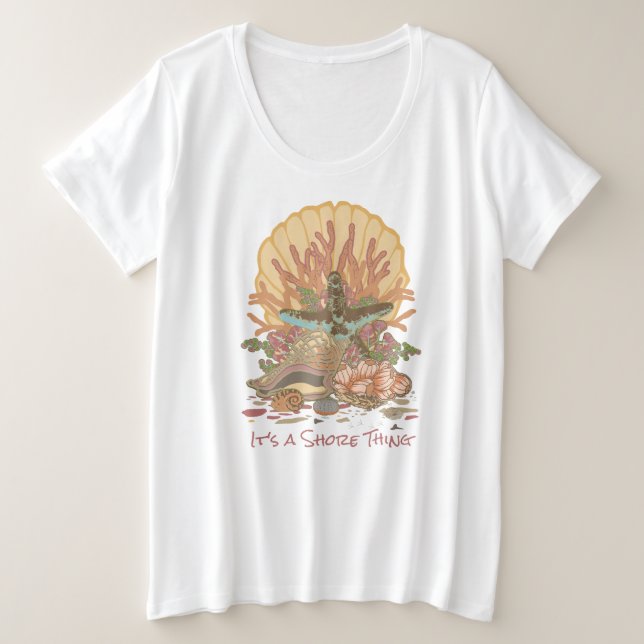 Sea Shore Beach Vibe Coral y Tan T-Shirt (Anverso del diseño)