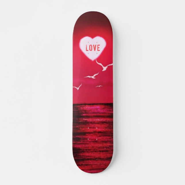 Sea Sunset Love Skateboard Romantic Black Red (Anverso )