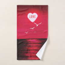 Sea Sunset Red Bath Toalla Set Love Heart Sun