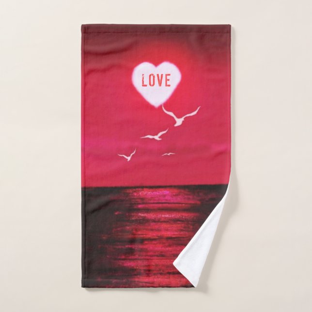 Sea Sunset Red Bath Toalla Set Love Heart Sun (Toalla de mano)