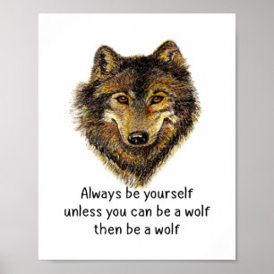 Sea un lobo divertido cita acuarela arte