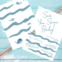 Sea You Soon Baby Olas Náuticas Azules Invitación 