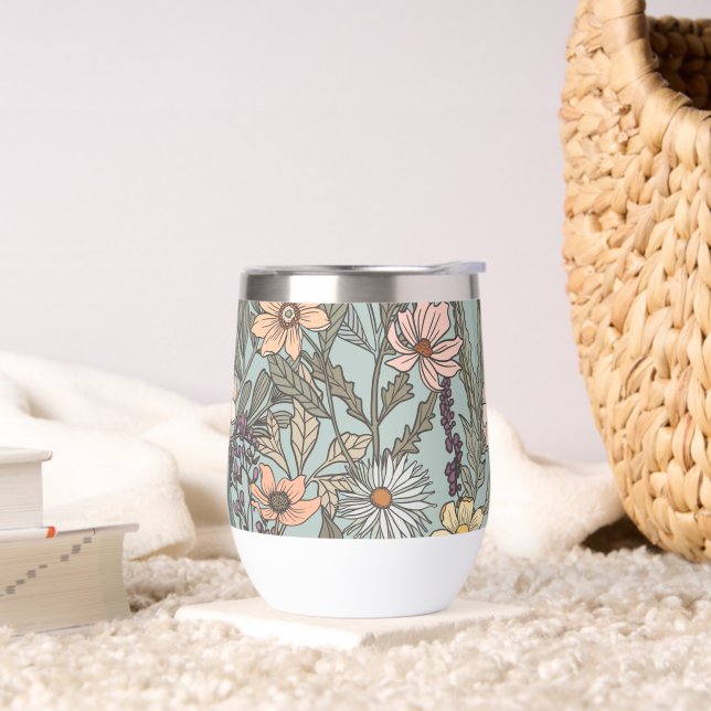 Seafoam Pink Yellow Retro Wildflower (Sala de estar)