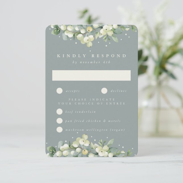 Seafoam Snowberry+Eucalyptus Edged Wedged RSVP (Anverso de pie)
