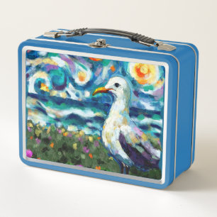 Seagull Van Gogh Style Beach Sky Blue Verde azulad