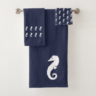 Seahorse Bath Juego de toallas en blanco y negro