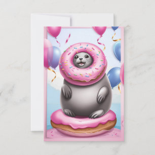 Seal Donut Delight: Plantilla de tarjeta de cumple