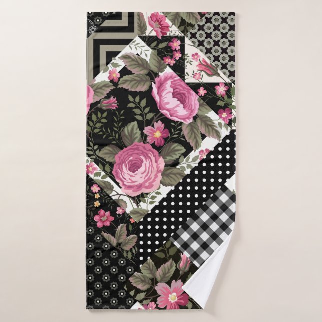 seamless floral patchwork pattern with geometrical (Toalla de baño)