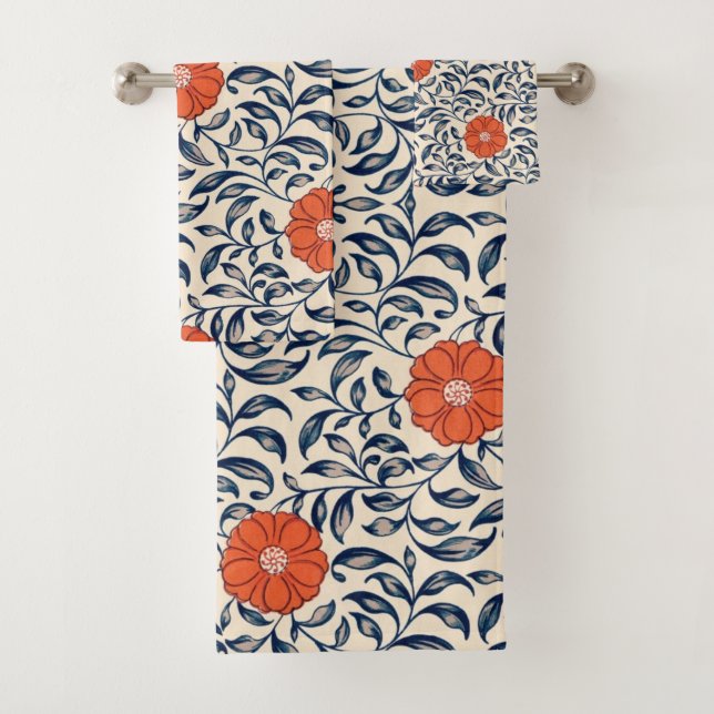 Seamless floral pattern with vibrant orange flower (In situ)