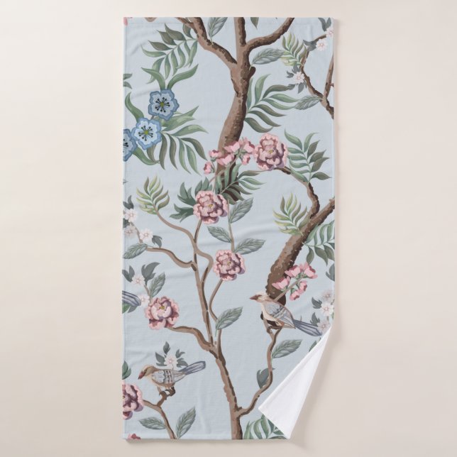 Seamless pattern in chinoiserie style with peonies (Toalla de baño)