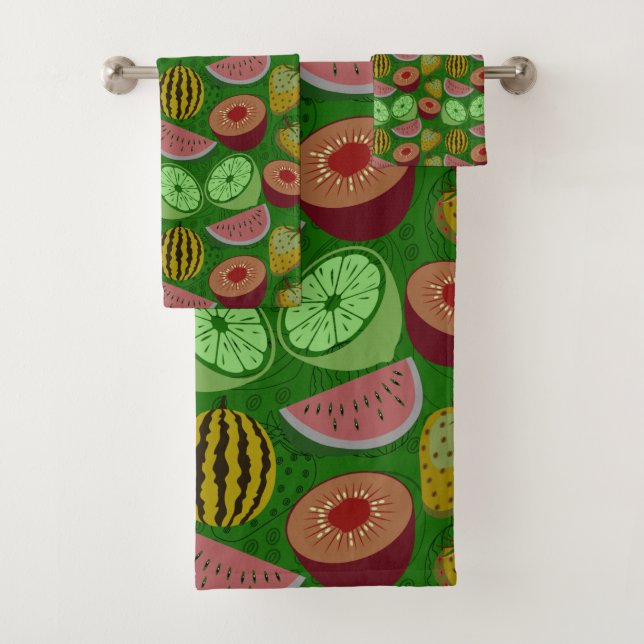 Seamless pattern tropical fruit & green background (In situ)