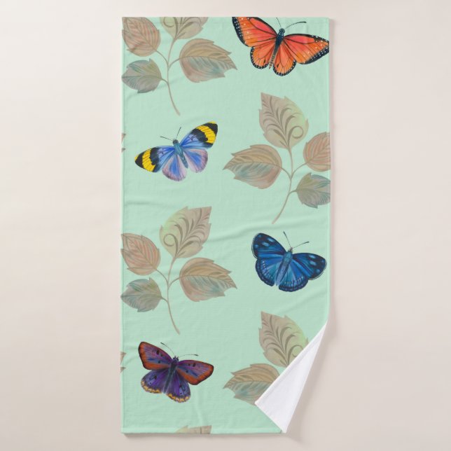 Seamless pattern with bright butterflies and branc (Toalla de baño)