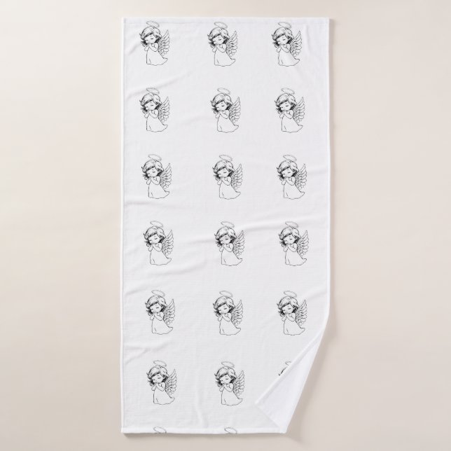 Seamless Pattern with Cute Hand-Drawn Angels – Vec (Toalla de baño)