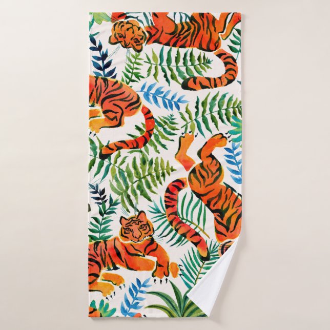 Seamless pattern with painted in watercolor tigers (Toalla de baño)