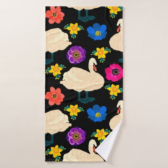 Seamless pattern with swans and flowers, hand draw (Toalla de baño)
