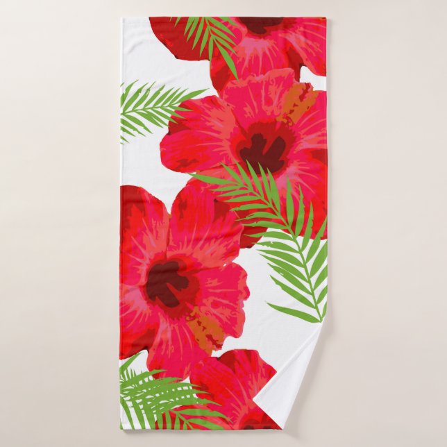Seamless pattern with tropical flower,  palm leave (Toalla de baño)