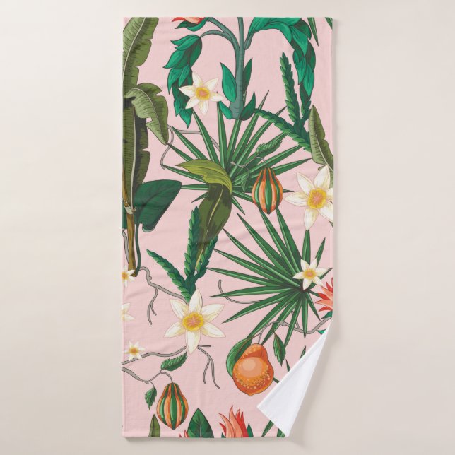Seamless pattern with tropical leaf, flowers and f (Toalla de baño)
