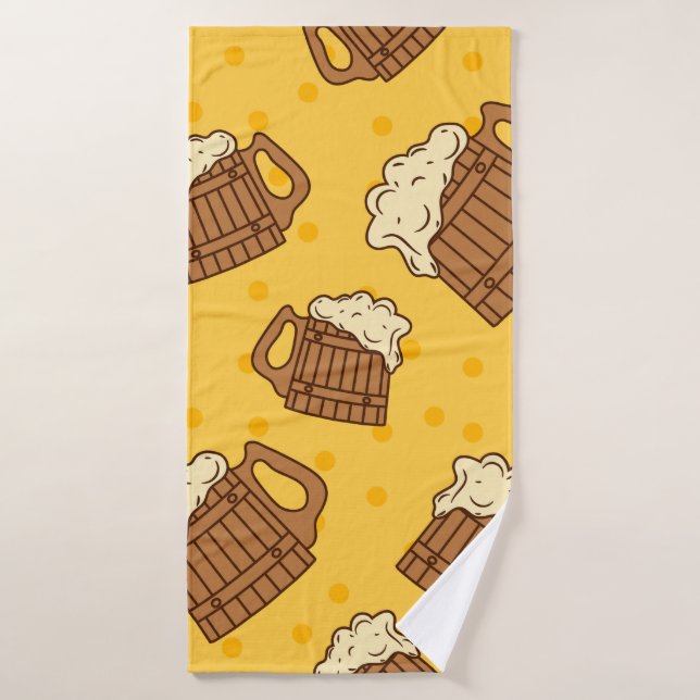 Seamless Pattern with Wooden Foam Beer Mugsbeer, p (Toalla de baño)
