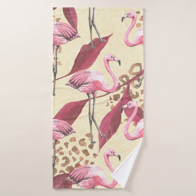 Seamless tropical pattern with pink flamingo, leav (Toalla de baño)
