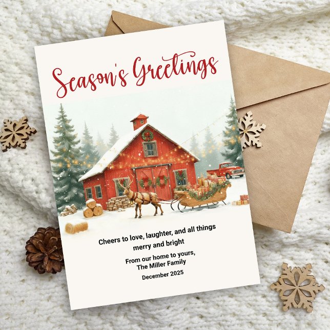 Season’s Greetings Christmas Card Watercolor Barn (Subido por el creador)