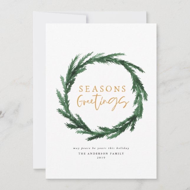 Seasons greetings acuarela wreath tarjeta de vacac