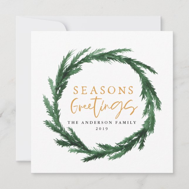 Seasons greetings acuarela wreath tarjeta de vacac (Anverso)