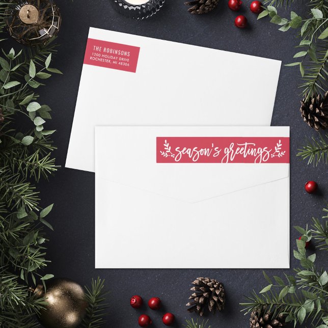 Seasons Greetings Red Modern Script Return Address (Subido por el creador)