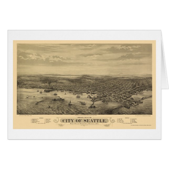 Seattle, mapa panorámico de WA - 1878 (Anverso (Horizontal))