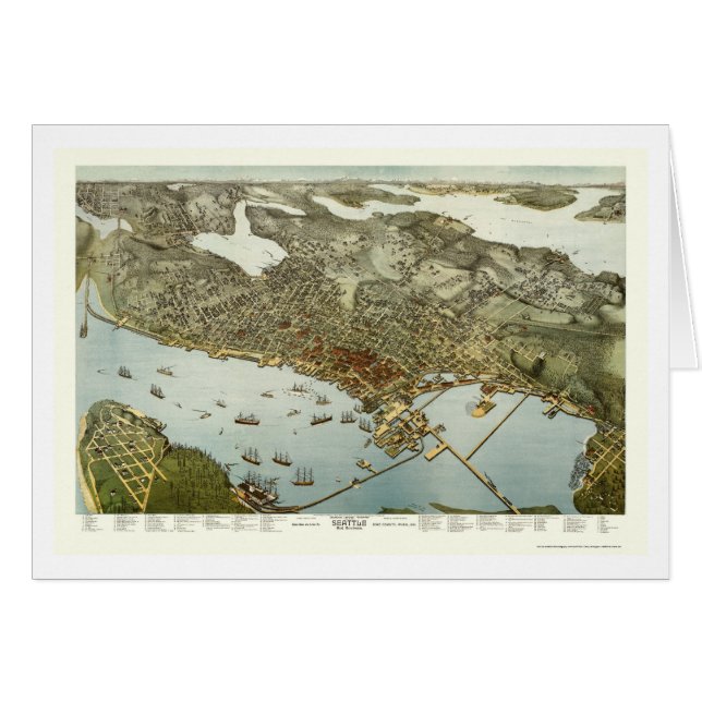 Seattle, mapa panorámico de WA - 1891 (Anverso (Horizontal))