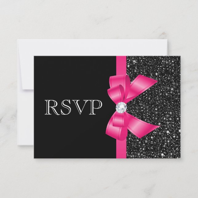 Secuencias de negro impresas y RSVP de arco rosado (Anverso)