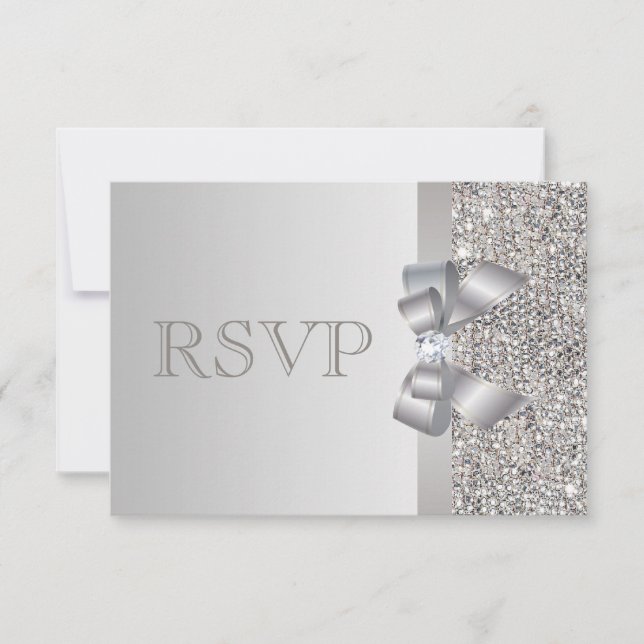 Secuencias plateadas, Boda RSVP Bow & Diamond (Anverso)