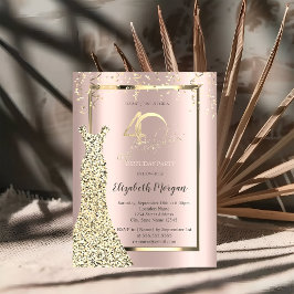 Secuins Vestido Rosa Oro 40 cumpleaños Invitación